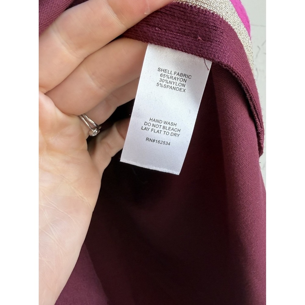 Emily McCarthy Poppy Caftan Dress L Midi Maxi Plum Ponte Preppy Metallic Stripe - Picture 7 of 7